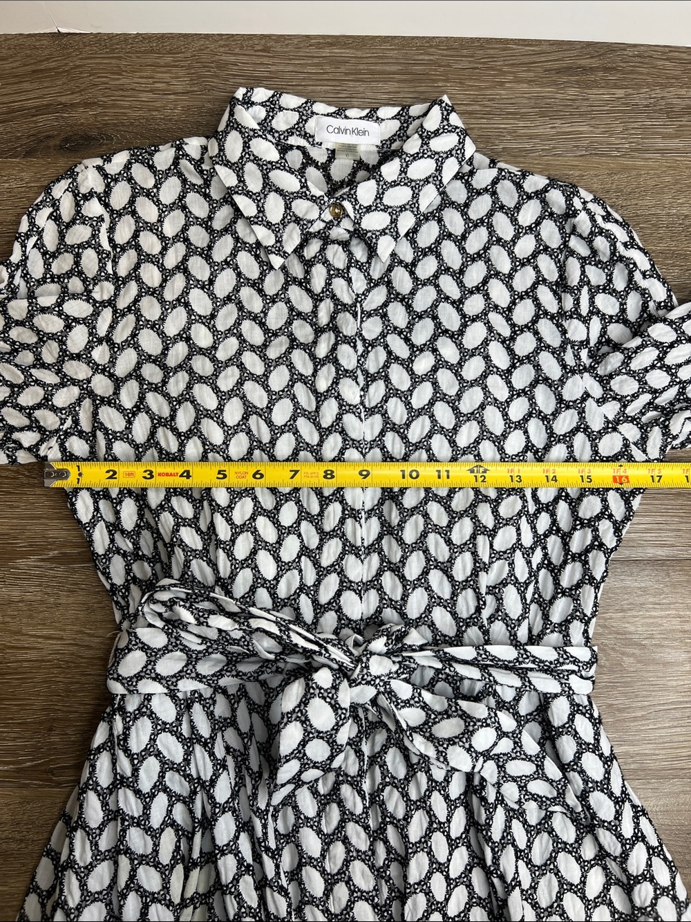 Calvin Klein Eyelet Shirt Dress Size 10 Black & White Belted Cotton Dress - Picture 11 of 13